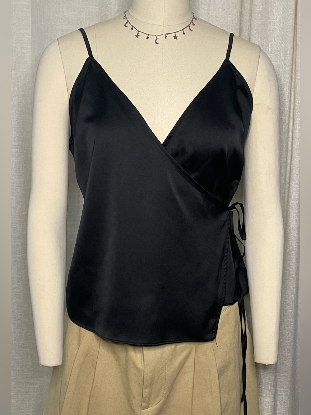 🖤Cotton Candy LA - Black Satin Wrap Camisole with Side Tie Size M